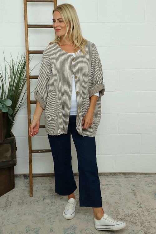 Carlota Stripe Linen Jacket Mocha - Image 2