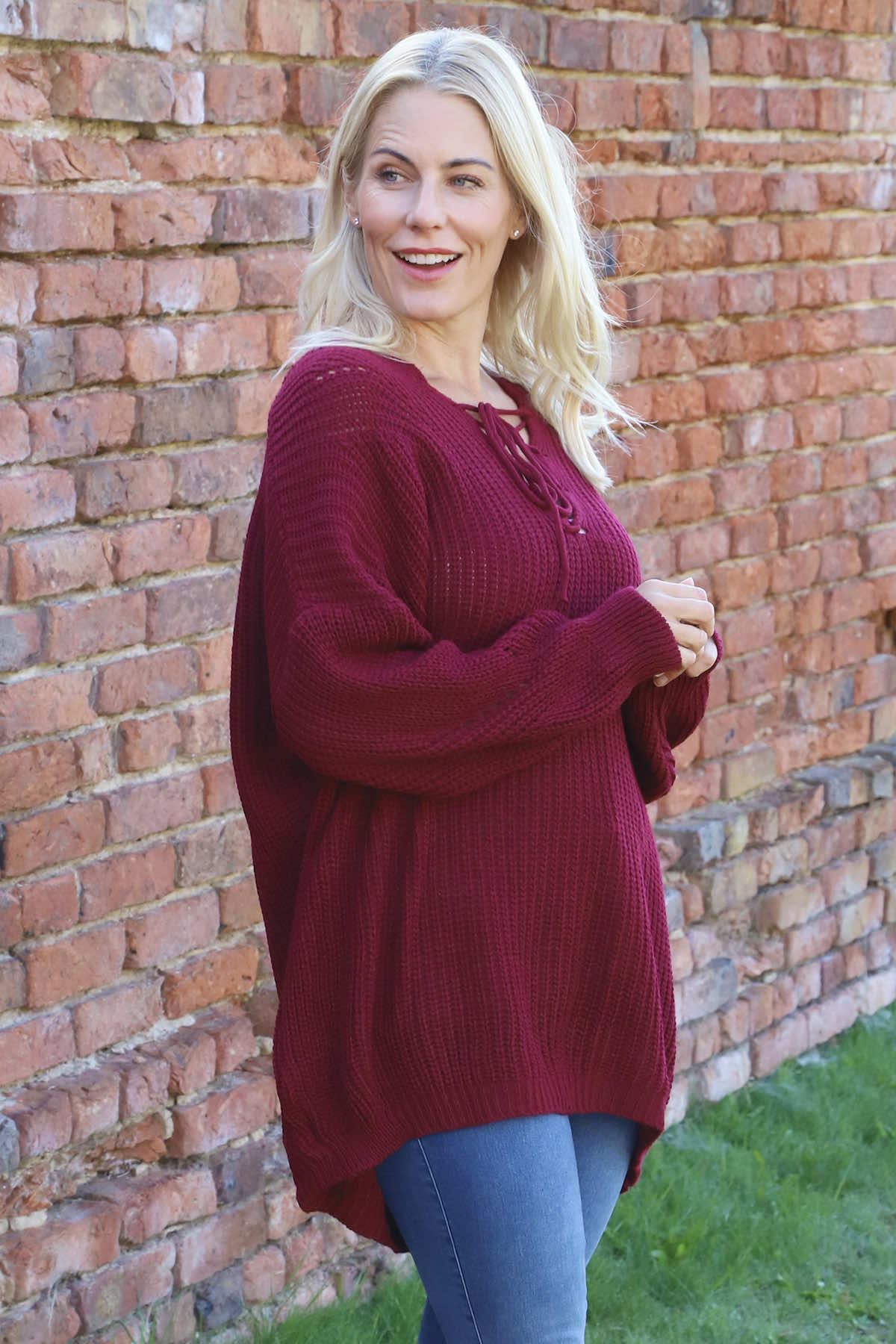 Aline Tie Front Knitted Jumper Wine