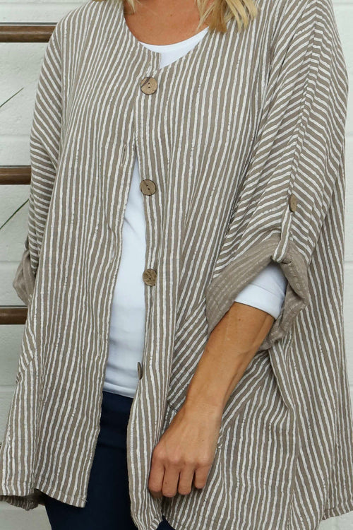 Carlota Stripe Linen Jacket Mocha - Image 3