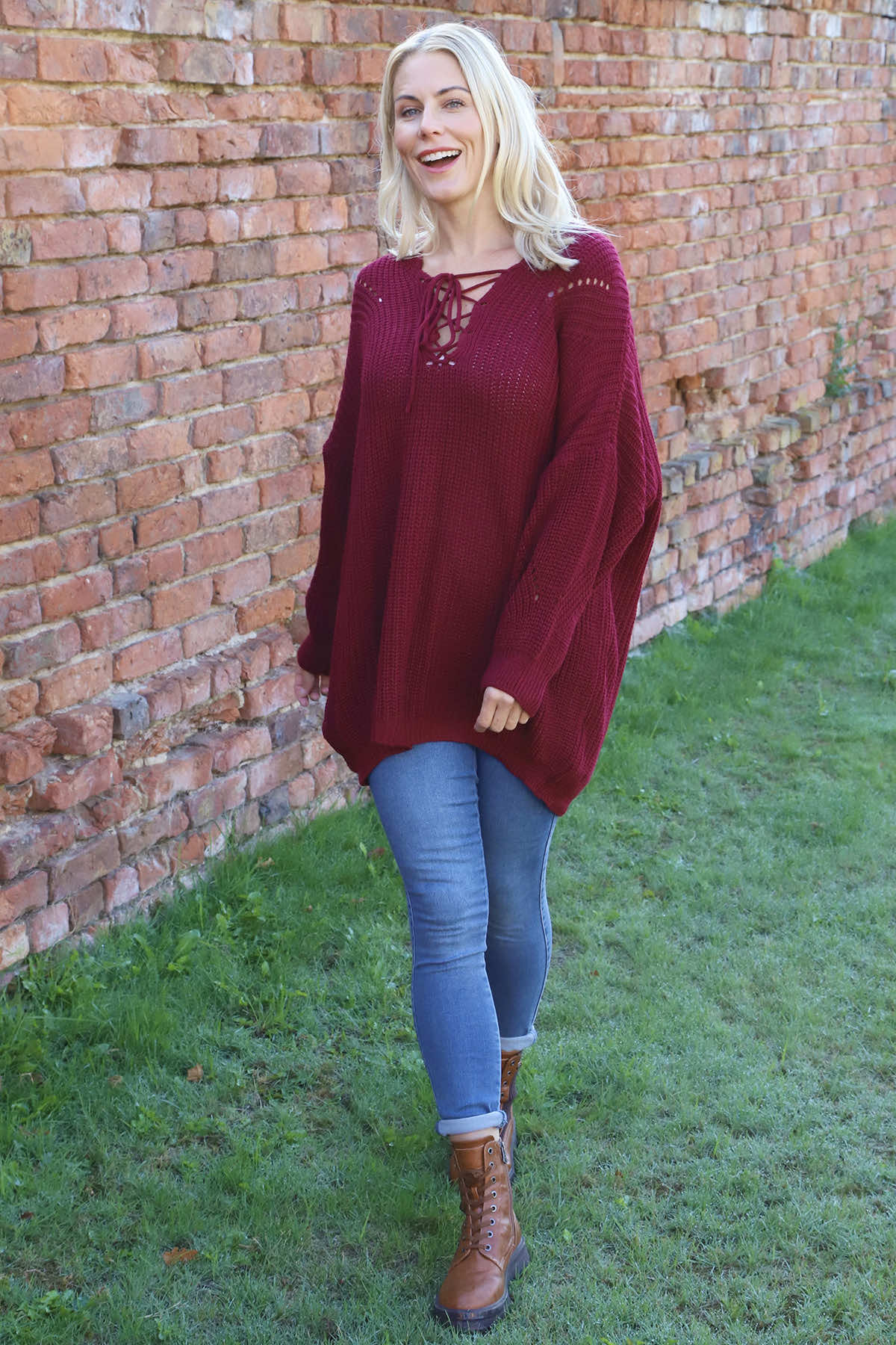 Aline Tie Front Knitted Jumper Wine