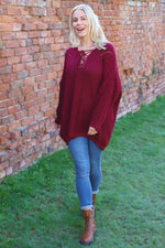 Aline Tie Front Knitted Jumper Wine Wine - Aline Tie Front Knitted Jumper Wine