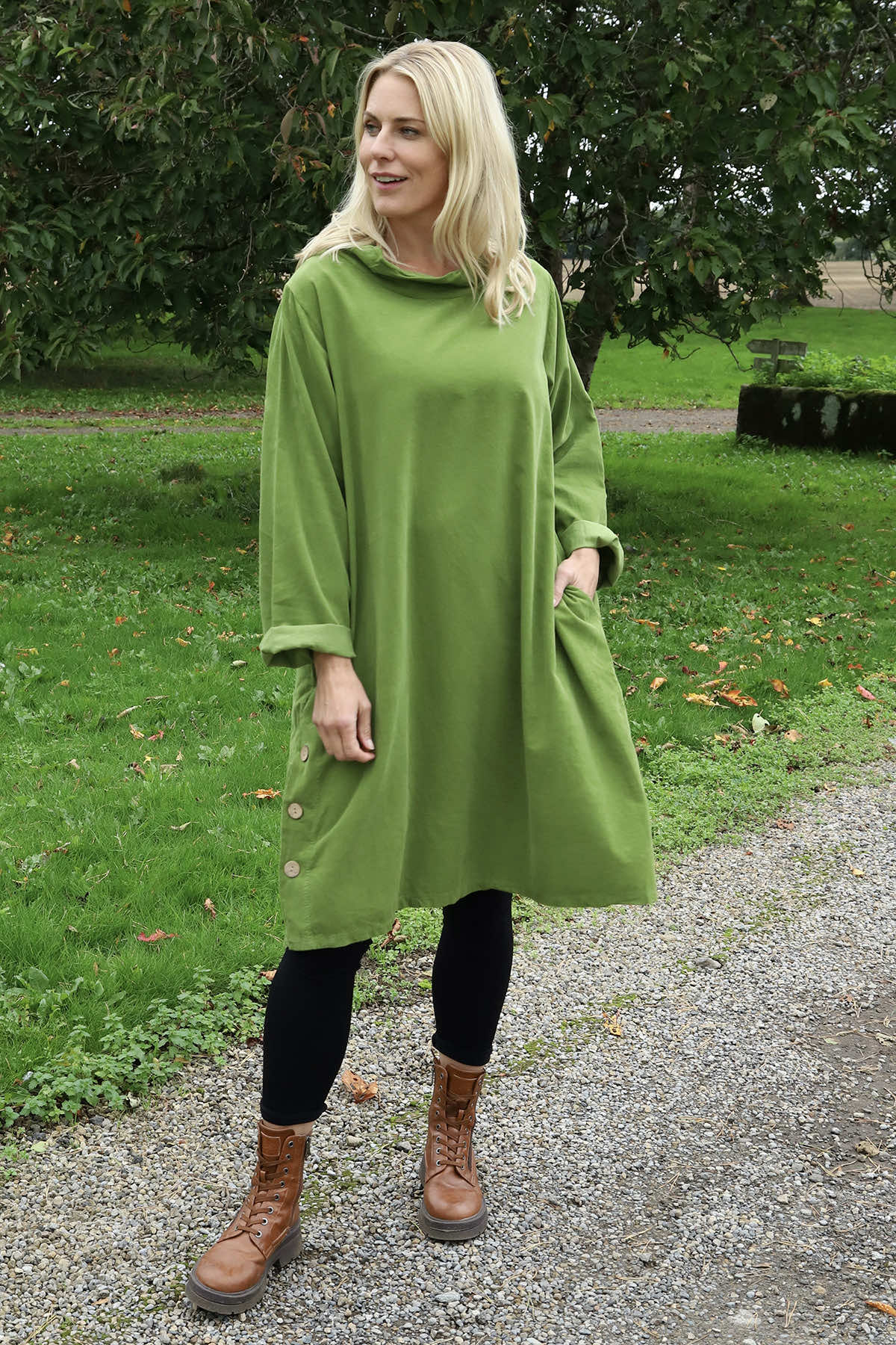 Izzy Button Detail Needlecord Dress Green