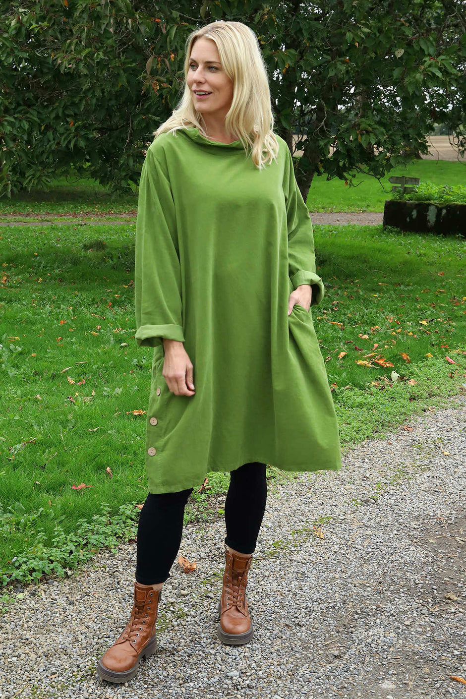 Izzy Button Detail Needlecord Dress Green