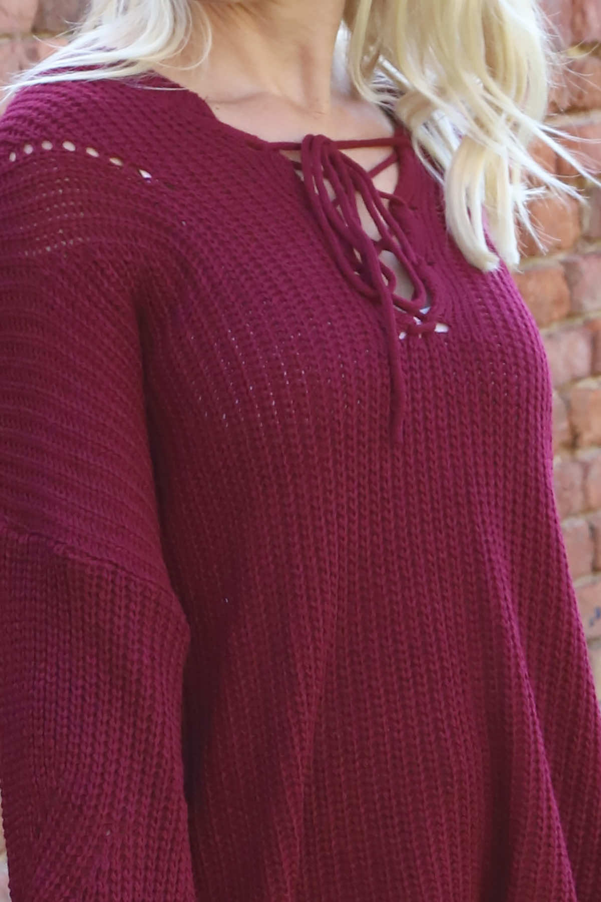 Aline Tie Front Knitted Jumper Wine