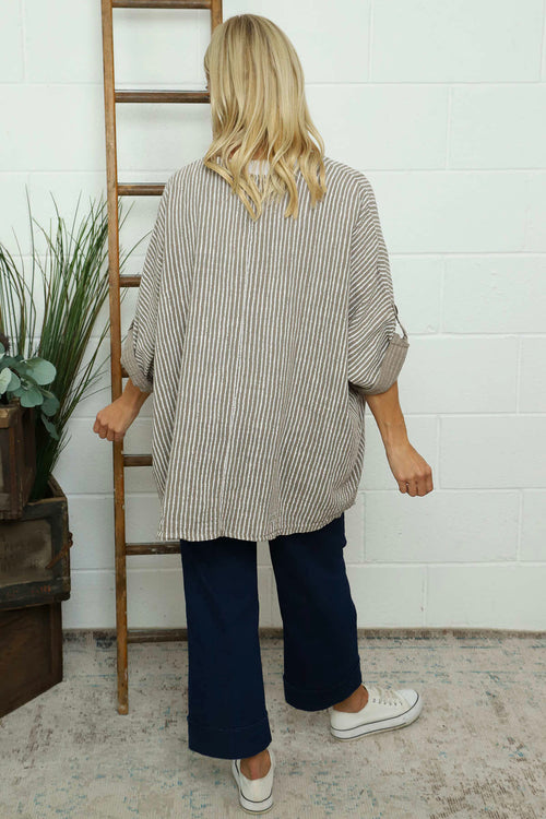 Carlota Stripe Linen Jacket Mocha - Image 4