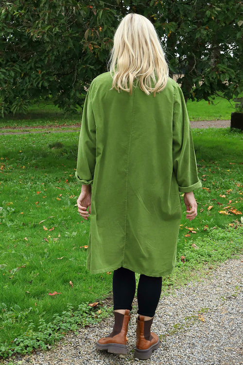 Izzy Button Detail Needlecord Dress Green - Image 4