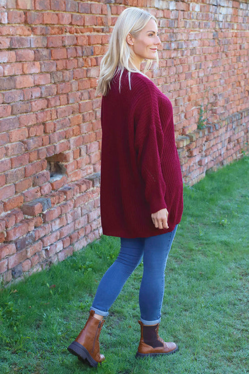 Aline Tie Front Knitted Jumper Wine - Image 4