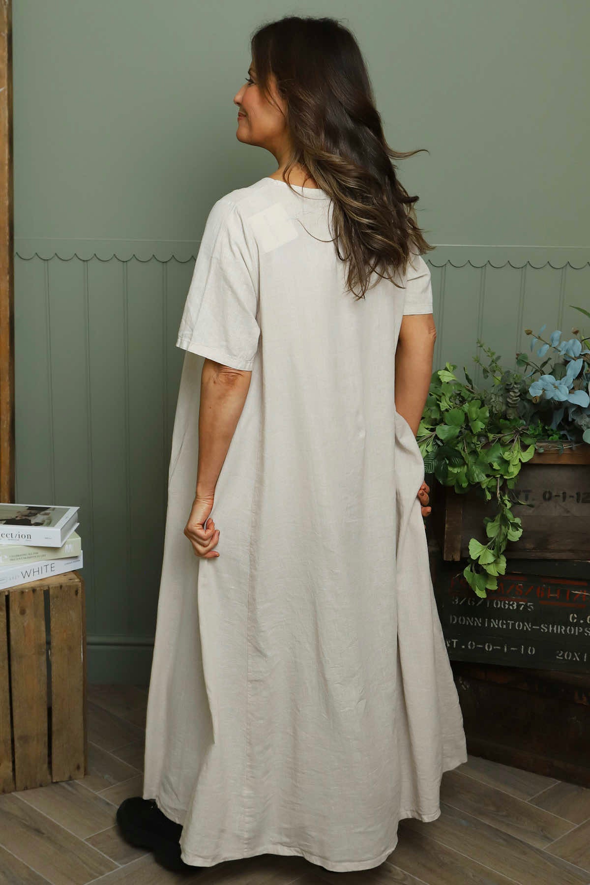 Ellerie V-Neck Linen Dress Stone