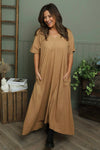 Ellerie V-Neck Linen Dress Camel