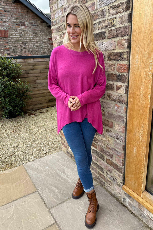Tabitha Dipped Hem Jumper Magenta - Image 1