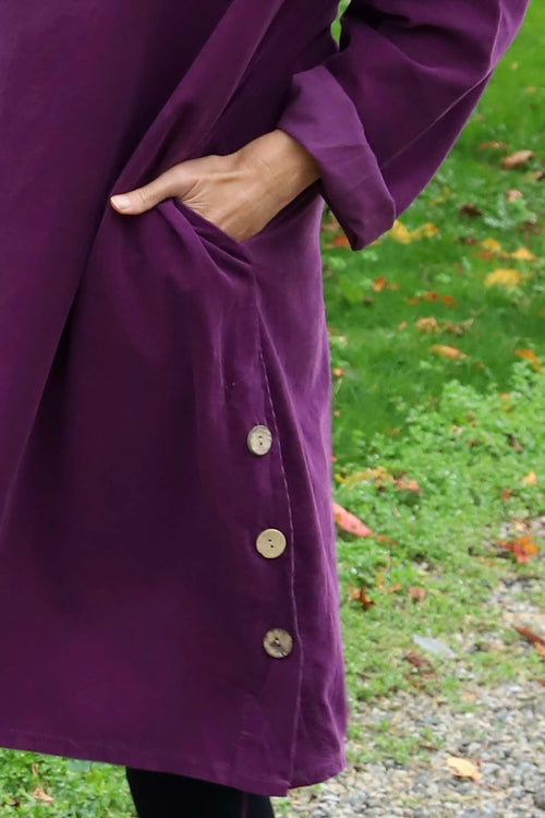 Izzy Button Detail Needlecord Dress Purple - Image 3