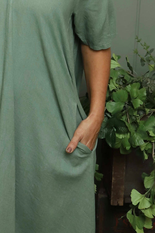 Ellerie V-Neck Linen Dress Khaki - Image 3