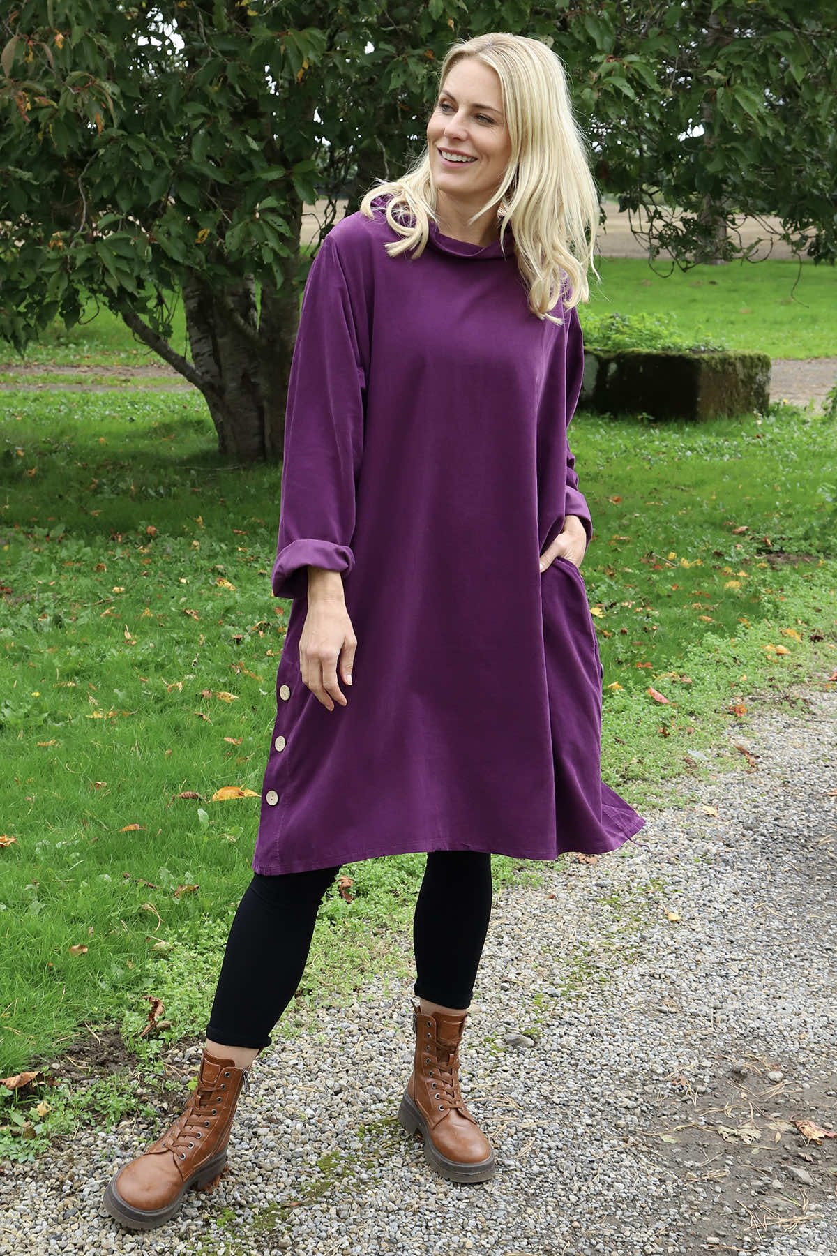 Izzy Button Detail Needlecord Dress Purple