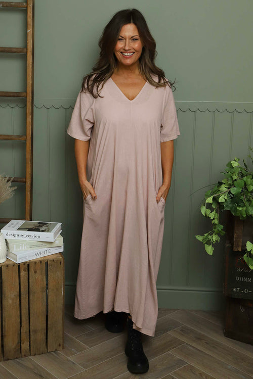 Ellerie V-Neck Linen Dress Pink - Image 2