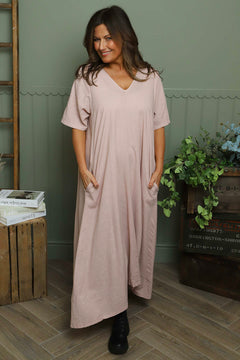 Ellerie V-Neck Linen Dress Pink