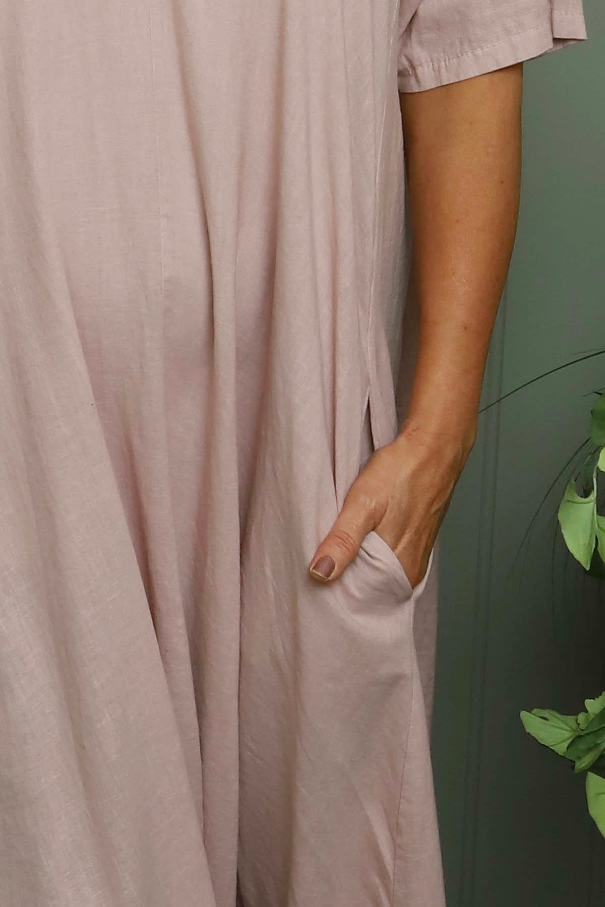 Ellerie V-Neck Linen Dress Pink