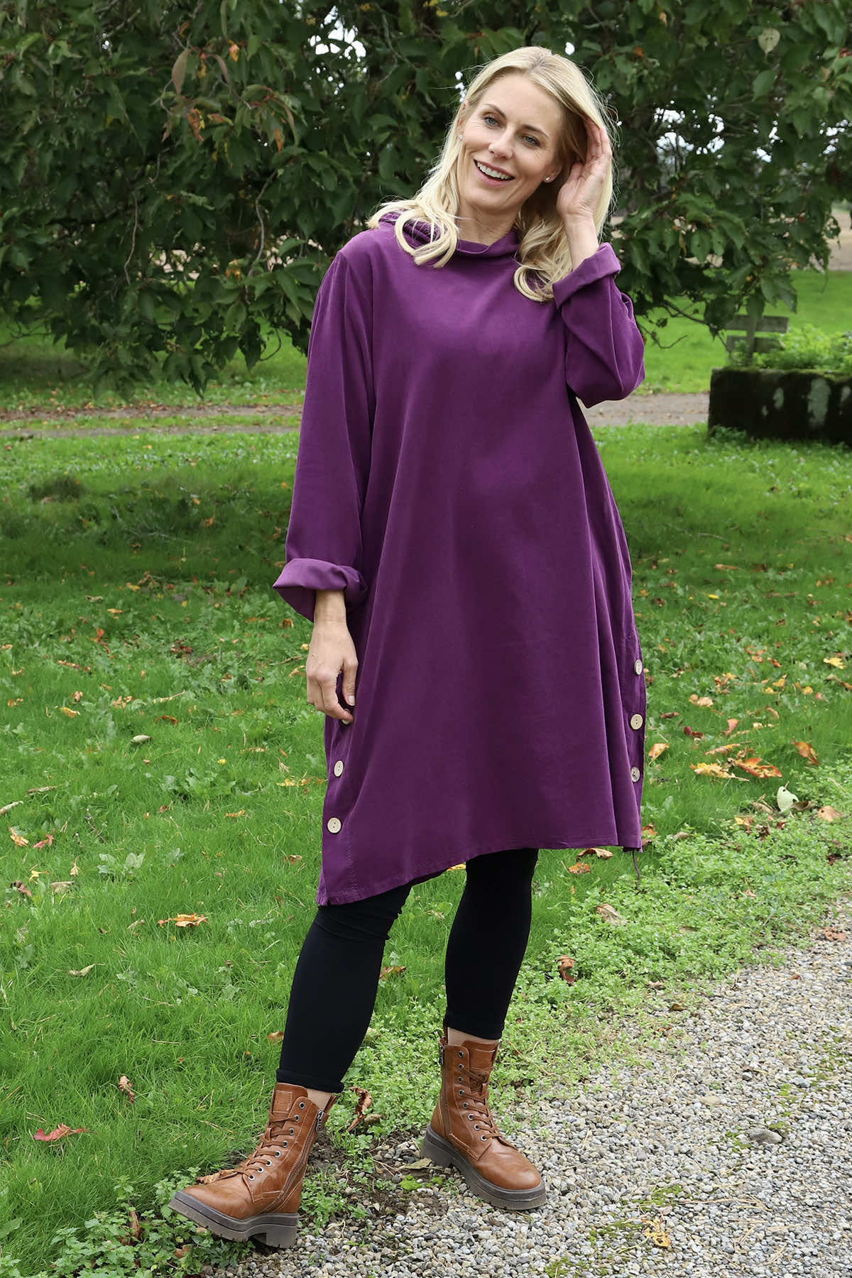 Izzy Button Detail Needlecord Dress Purple