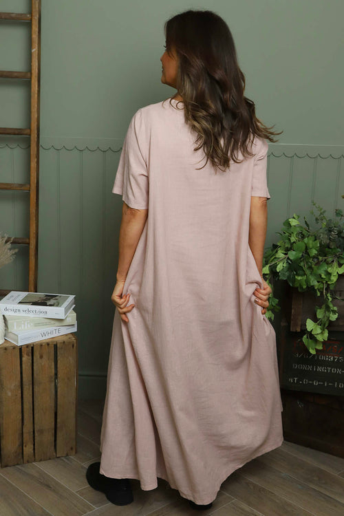 Ellerie V-Neck Linen Dress Pink - Image 4