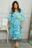 Cosette Print Pocket Linen Dress Aqua