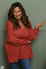 Josephine V-Neck Knitted Jumper Burnt Orange Burnt Orange - Josephine V-Neck Knitted Jumper Burnt Orange