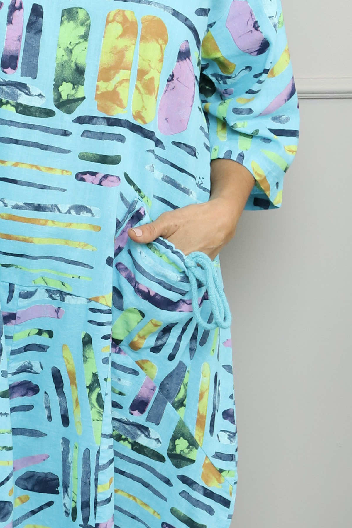 Cosette Print Pocket Linen Dress Aqua