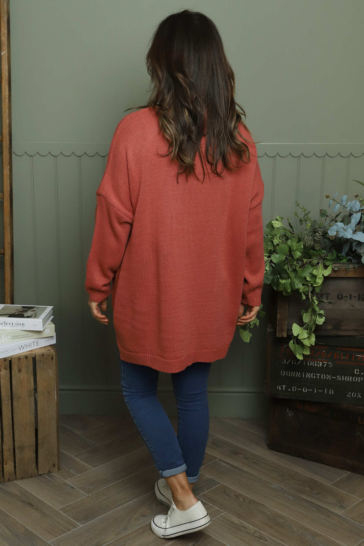 Josephine V-Neck Knitted Jumper Burnt Orange