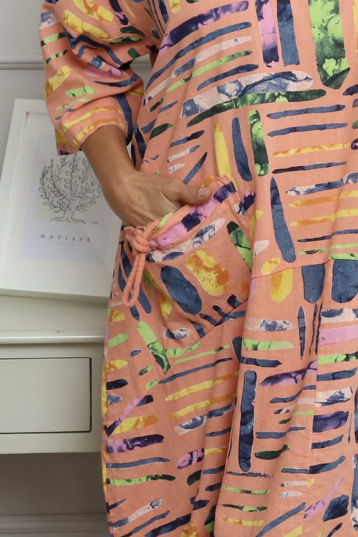 Cosette Print Pocket Linen Dress Orange