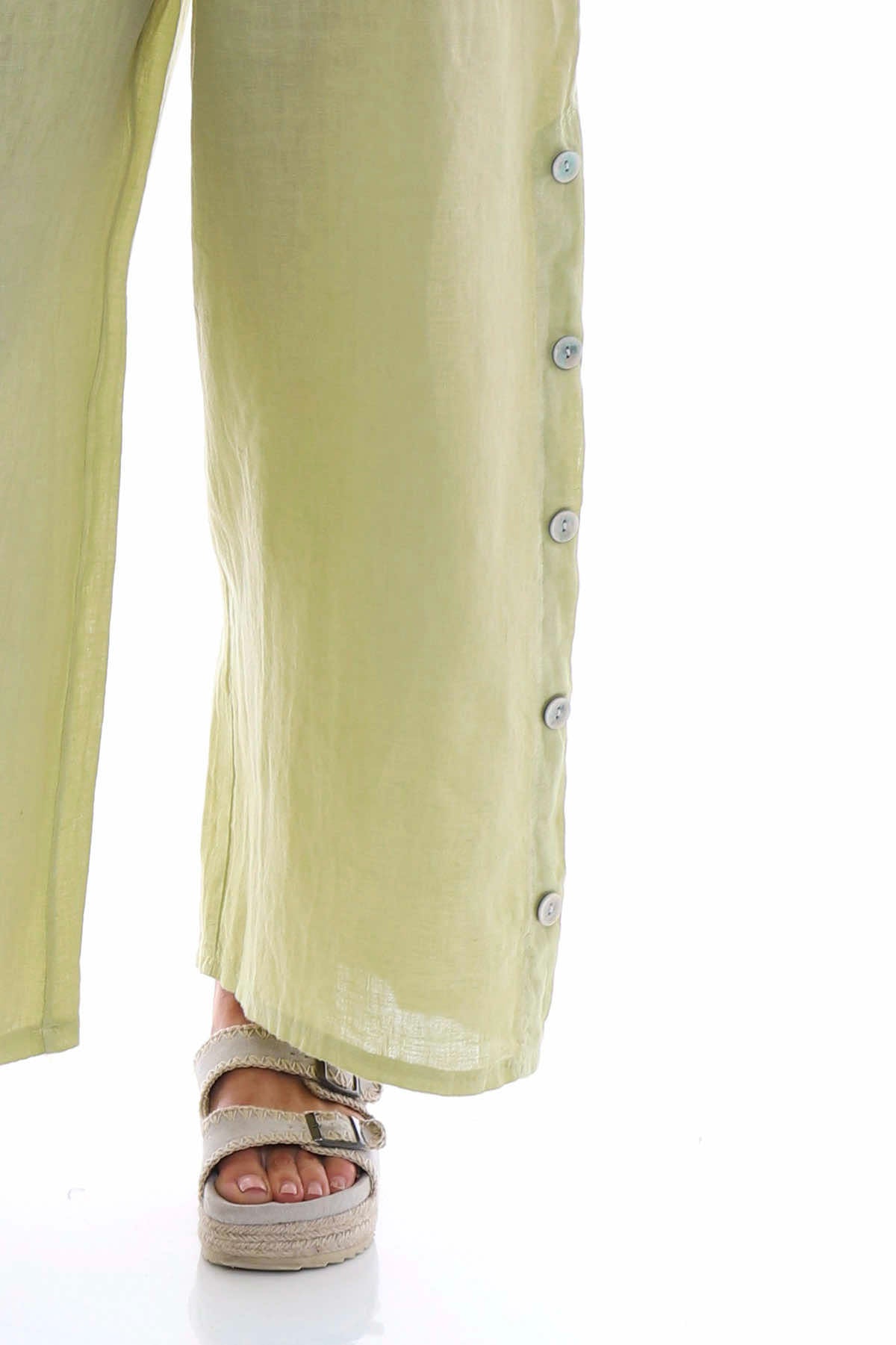 Felicia Button Linen Trousers Pistachio