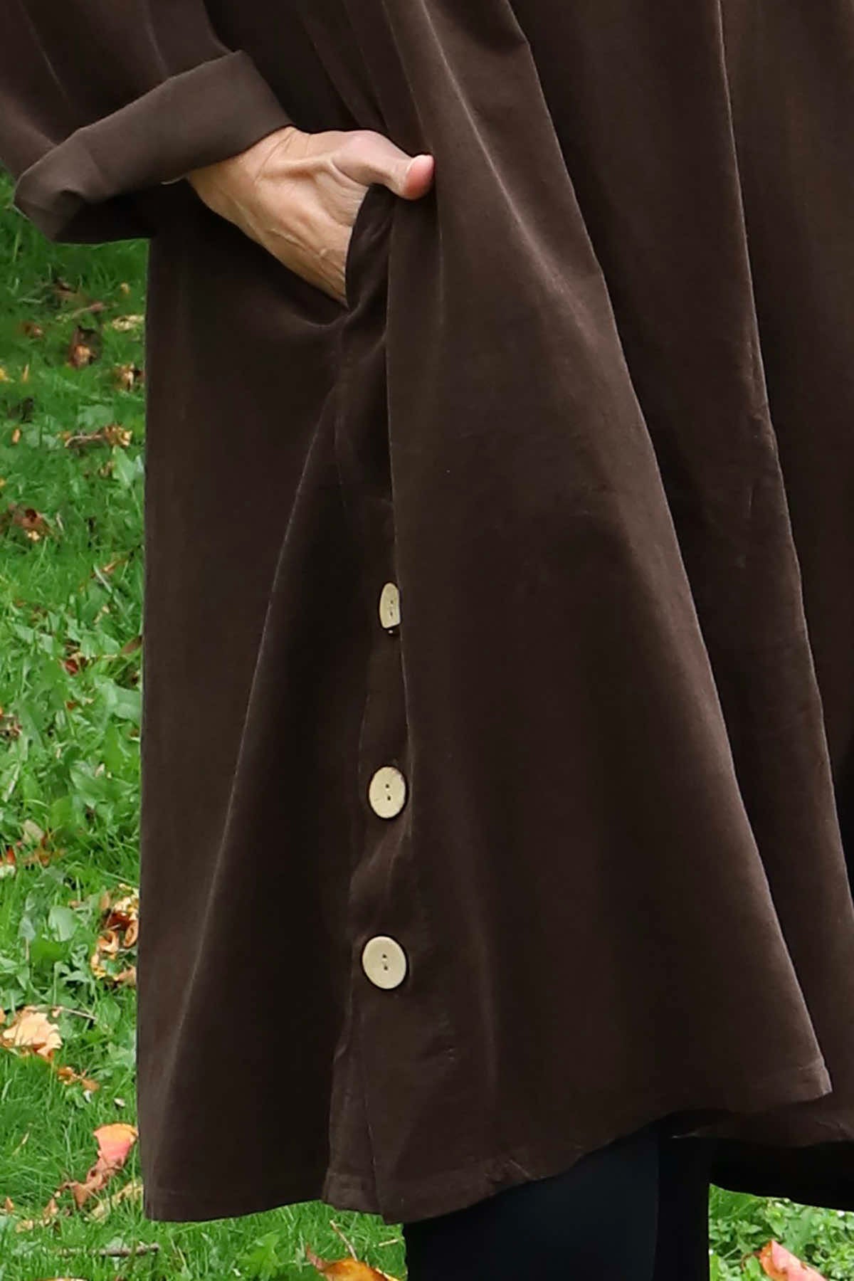 Izzy Button Detail Needlecord Dress Cocoa