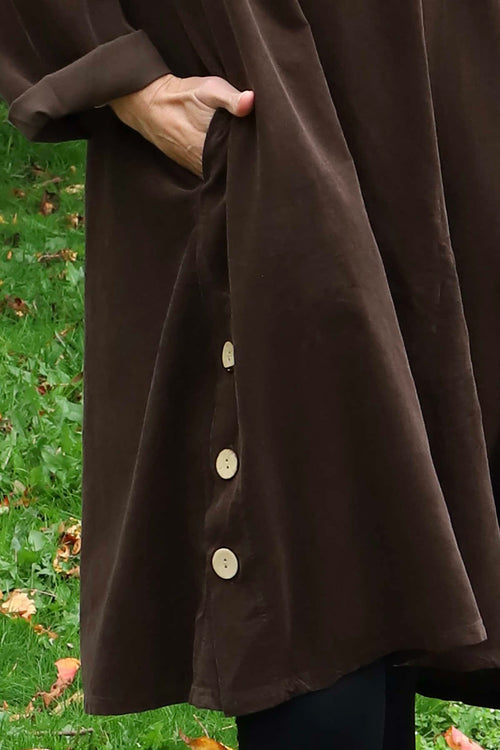 Izzy Button Detail Needlecord Dress Cocoa - Image 3