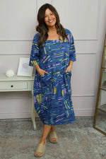Cosette Print Pocket Linen Dress Cobalt Cobalt - Cosette Print Pocket Linen Dress Cobalt