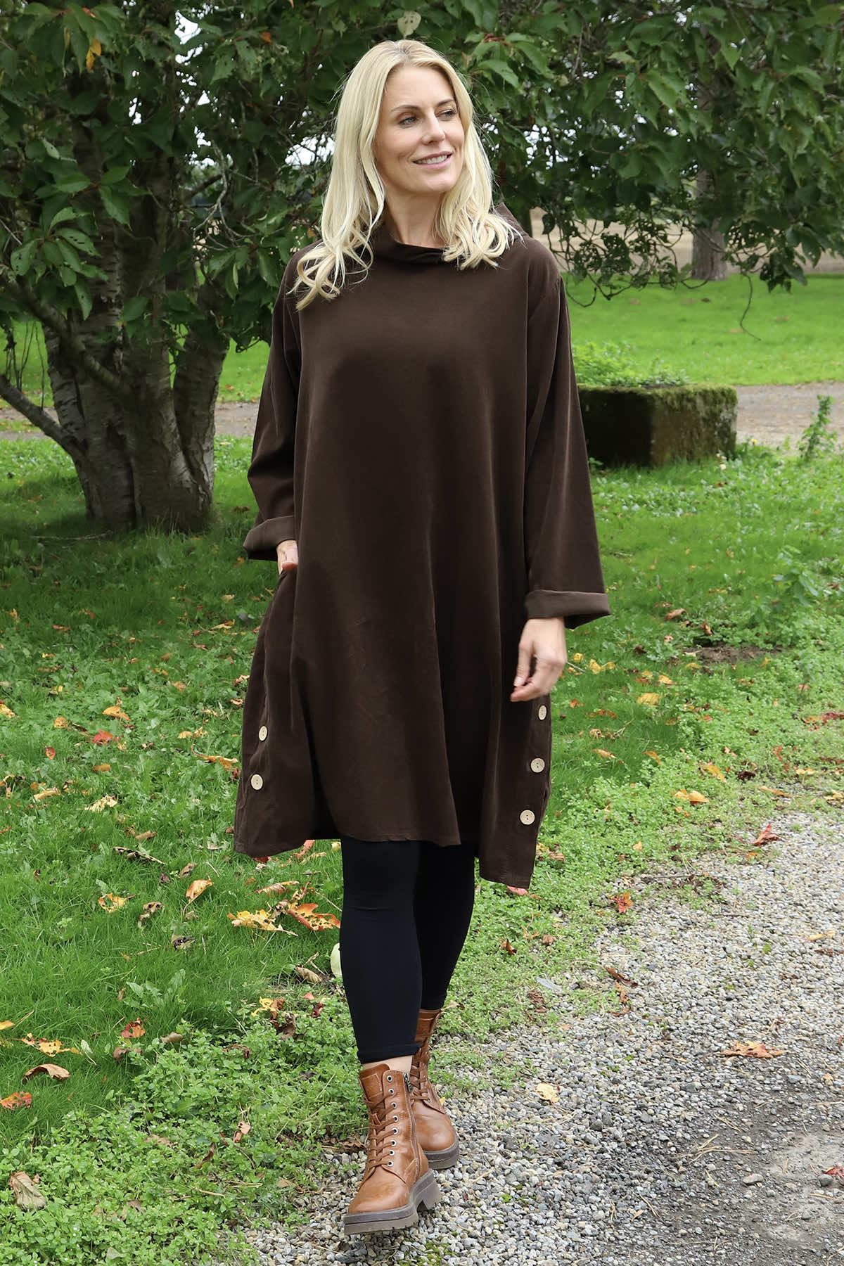 Izzy Button Detail Needlecord Dress Cocoa