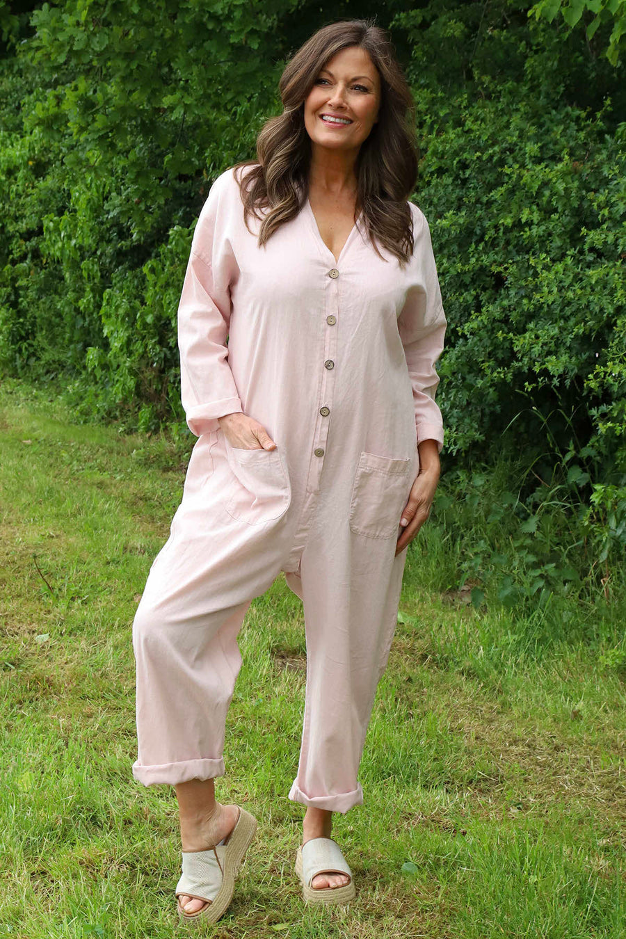 Paulton Linen Boilersuit Pink
