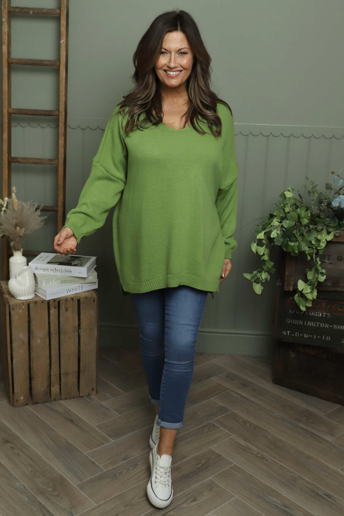 Josephine V-Neck Knitted Jumper Green