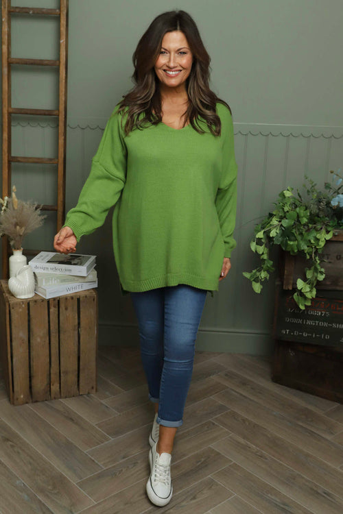 Josephine V-Neck Knitted Jumper Green - Image 1