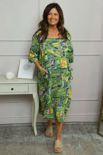 Cosette Print Pocket Linen Dress Olive Olive - Cosette Print Pocket Linen Dress Olive