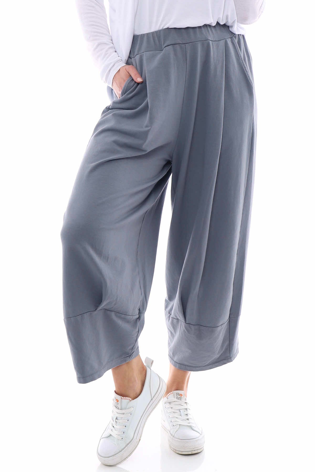 Elianna Cuffed Cotton Trousers Mid Grey