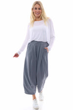Elianna Cuffed Cotton Trousers Mid Grey Mid Grey - Elianna Cuffed Cotton Trousers Mid Grey