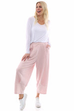 Elianna Cuffed Cotton Trousers Pink Pink - Elianna Cuffed Cotton Trousers Pink
