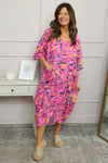 Cosette Print Pocket Linen Dress Fuchsia