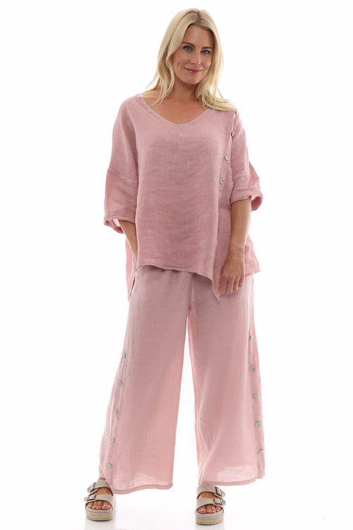 Felicia Button Linen Trousers Pink