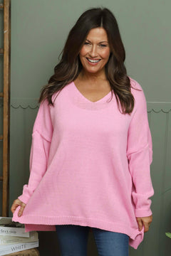 Josephine V-Neck Knitted Jumper Bubblegum Pink