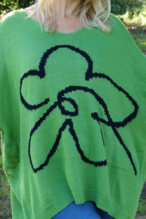 Roxanna Flower Knitted Jumper Green - Image 3