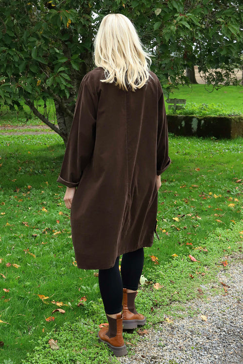 Izzy Button Detail Needlecord Dress Cocoa - Image 4