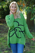 Roxanna Flower Knitted Jumper Green Green - Roxanna Flower Knitted Jumper Green
