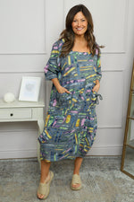 Cosette Print Pocket Linen Dress Mid Grey Mid Grey - Cosette Print Pocket Linen Dress Mid Grey