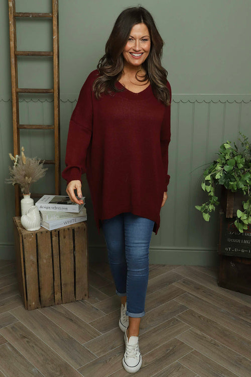 Josephine V-Neck Knitted Jumper Wine - Image 2