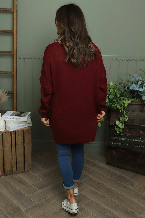Josephine V-Neck Knitted Jumper Wine - Image 4