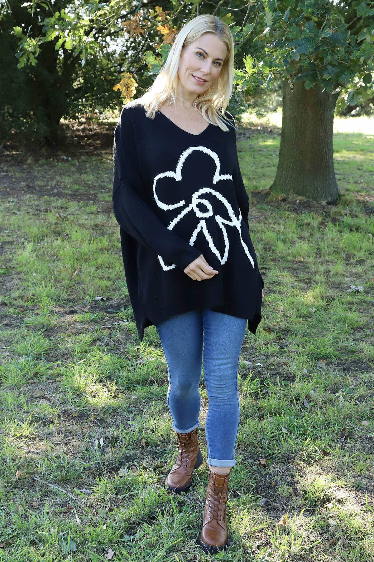 Roxanna Flower Knitted Jumper Black