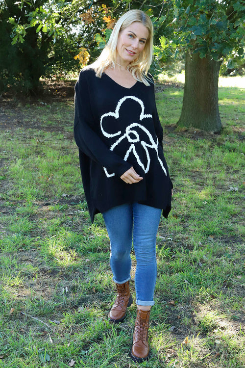 Roxanna Flower Knitted Jumper Black - Image 3